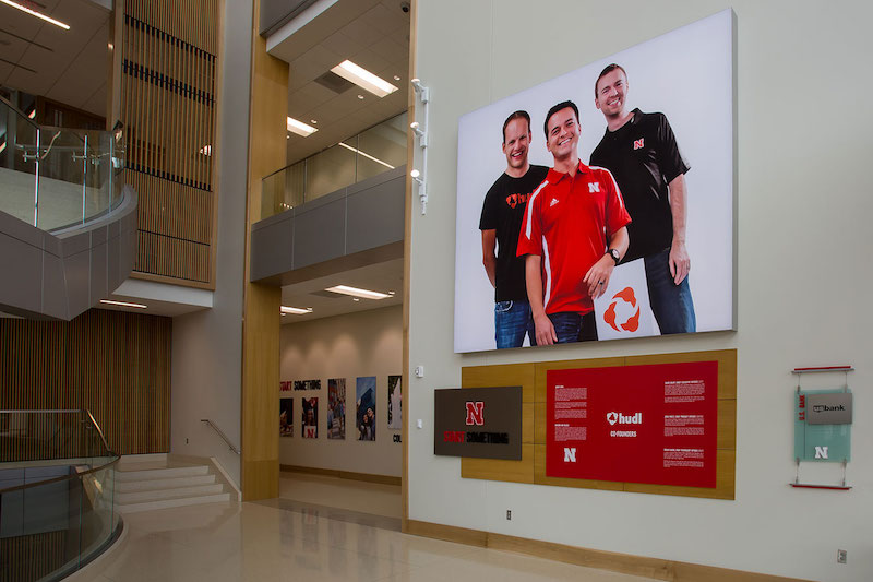 Henrickson Grand Atrium, a 14-foot-tall display features the founders of HUDL.